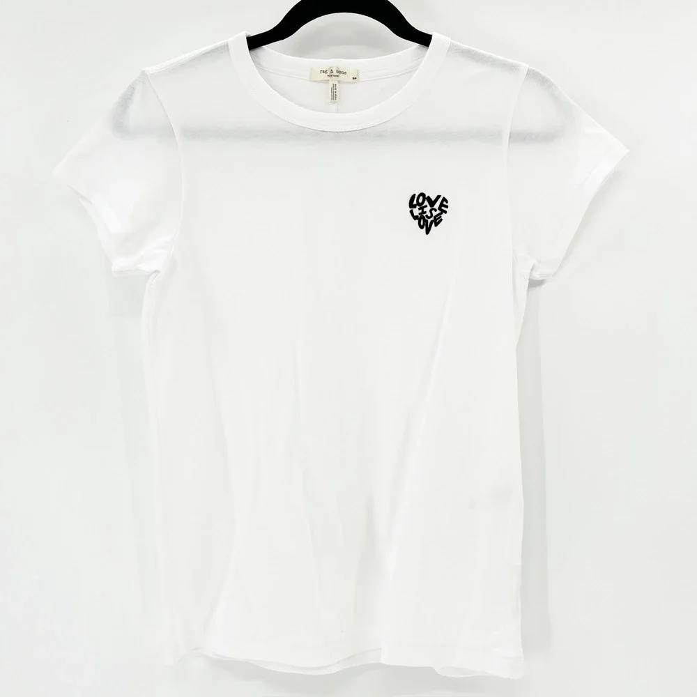 Rag & Bone White Love Is Love Heart Graphic Organic Cotton Tee Shirt Small